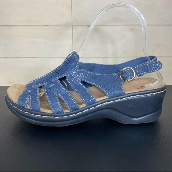 Clarks Lexi Marigold Sandals Blue Leather Women's Size 7.5 Shoes M Snakeskin - Picture 4 of 11